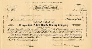Reorganized Allied Divide Mining Co. - Stock Certificate