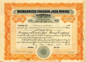 Reorganized Cracker Jack Mining Co. - Stock Certificate