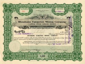 Shoshone Tungsten Mining Co. - Chemical Element Stock Certificate