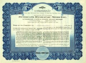 Syndicate Hydraulic Mines Inc. - Stock Certificate