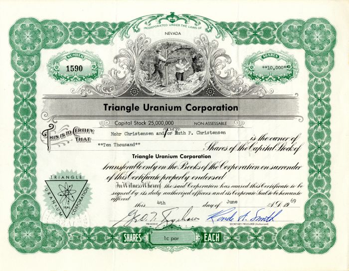 Triangle Uranium Corporation - Stock Certificate