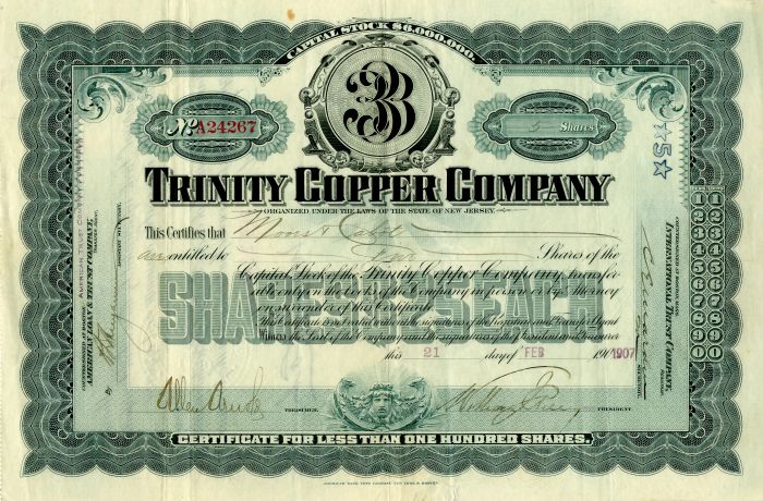 Trinity Copper Co. - Stock Certificate