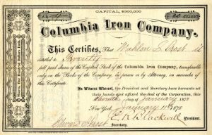 Columbia Iron Co. - Stock Certificate