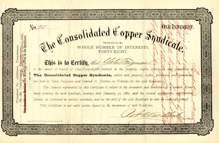 Consolidated Copper Syndicate - Stock Certificate