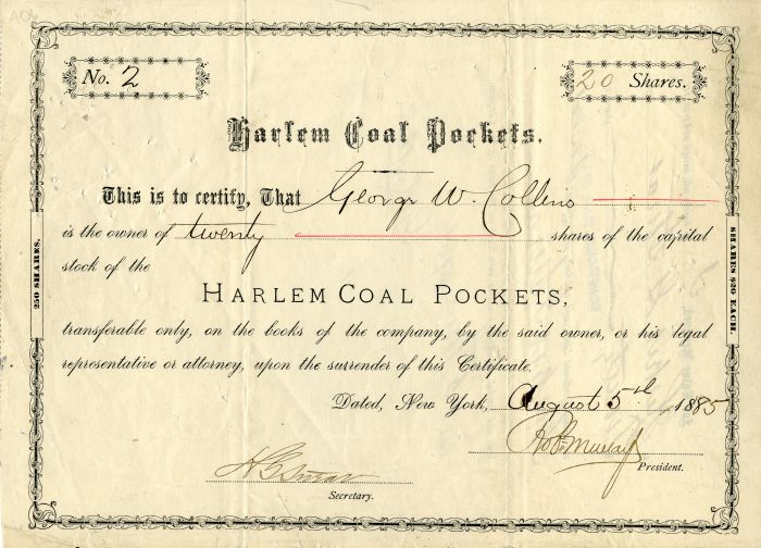Harlem Coal Pockets - Stock Certificate