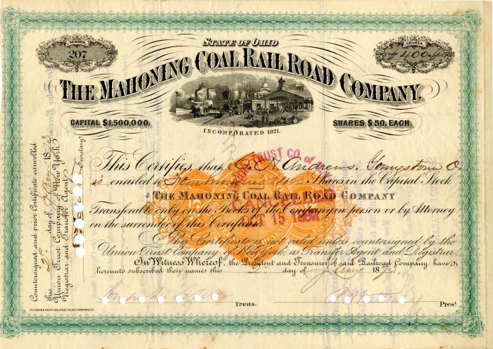 Mahoning Coal Rail Road Co. - Stock Certificate