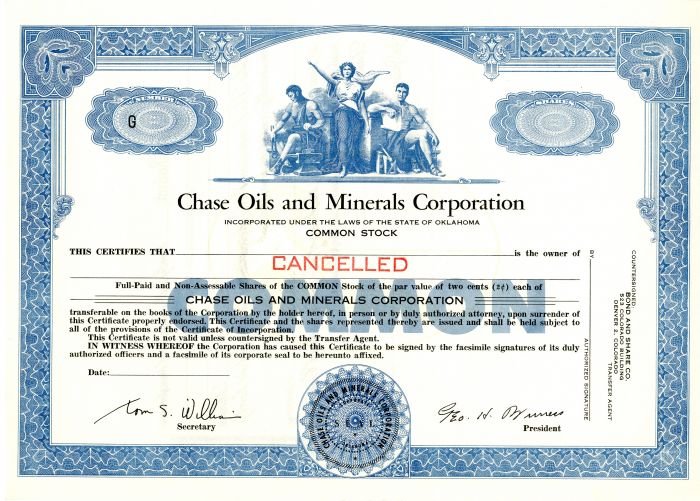 Chase Oils and Minerals Corporation - Stock Certificate