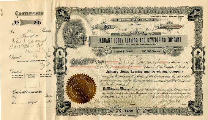 January Jones Leasing and Developing Co. - Stock Certificate