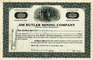 Jim Butler Mining Co. - Stock Certificate