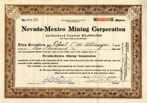 Nevada-Mexico Mining Corporation - Stock Certificate