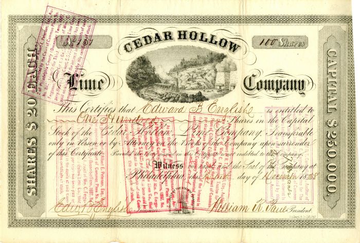 Cedar Hollow Lime Co. - Stock Certificate