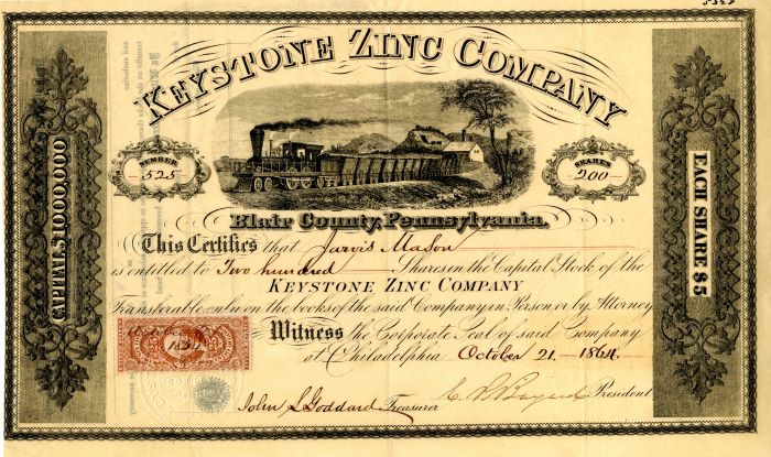 Keystone Zinc Co. - Stock Certificate