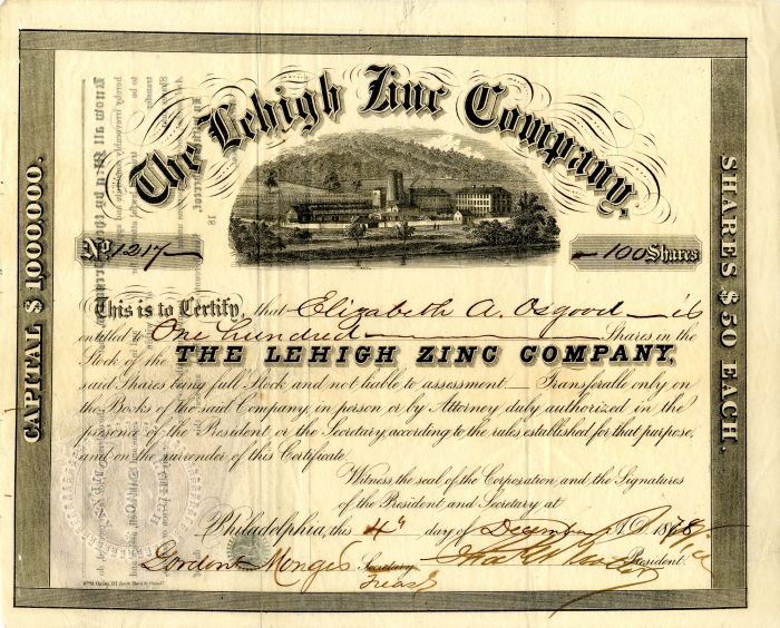 Lehigh Zinc Co. - Stock Certificate