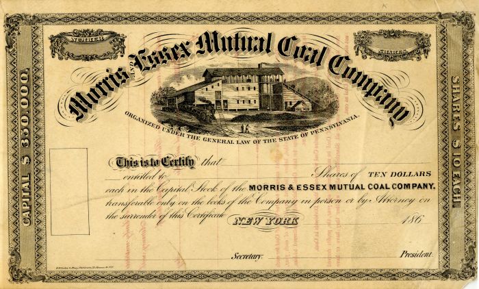 Morris and Essex Mutual Coal Co. - Stock Certificate