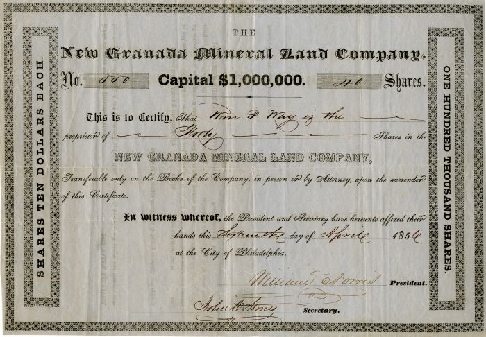 New Granada Mineral Land Co. - Stock Certificate