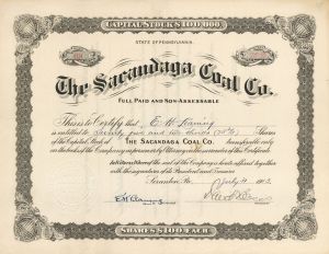Sacandaga Coal Co. - Stock Certificate