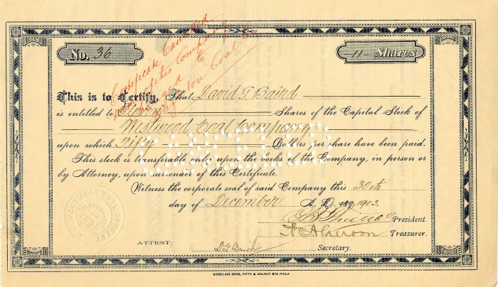 Westwood Coal Co. - Stock Certificate