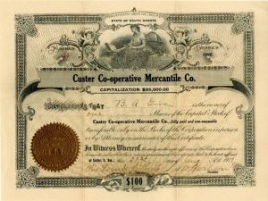 Custer Co-operative Mercantile Co. - Stock Certificate