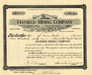 Hayseed Mining Co. - Stock Certificate