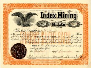 Index Mining Co. - Stock Certificate