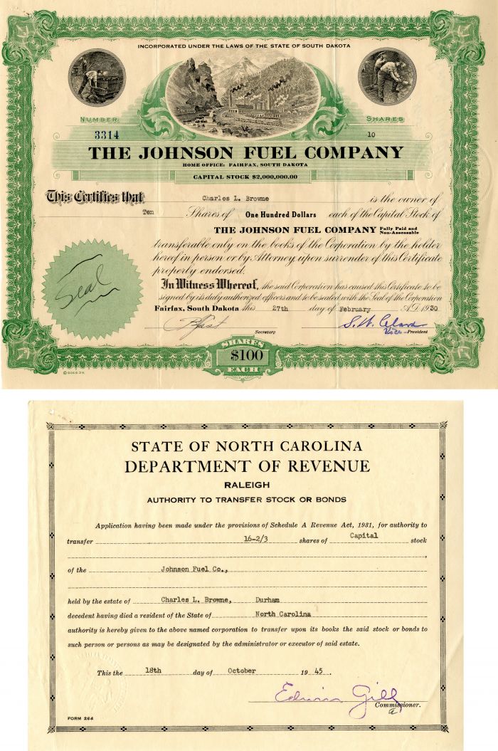 Johnson Fuel Co. - Stock Certificate