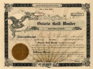 Ontario Gold Wonder - Stock Certificate