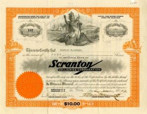 Scranton Collieries Corporation - Stock Certificate