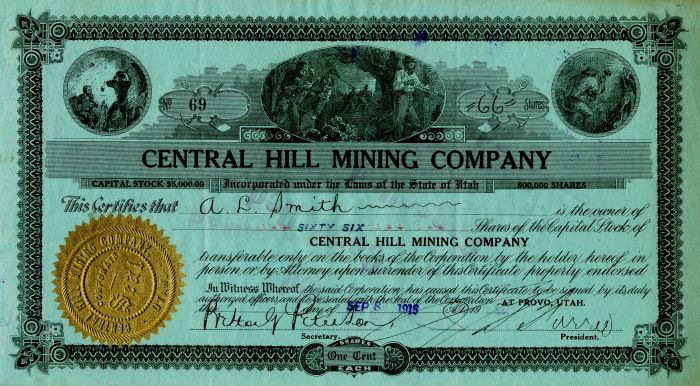 Central Hill Mining Co. - Stock Certificate