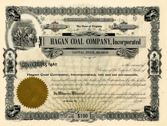 Hagan Coal Co., Incorporated - Stock Certificate