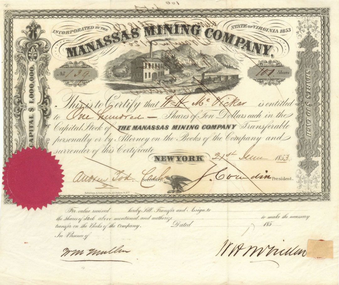 Manassas Mining Co. - Stock Certificate