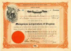 Manganese Corporation of Virginia - Stock Certificate