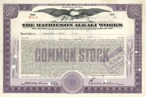 Mathieson Alkali Works dated 1925, 1931 or 1936 - Stock Certificate