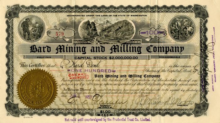 Bard Mining and Milling Co. - Stock Certificate