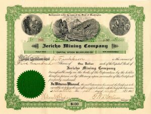 Jericho Mining Co. - Stock Certificate