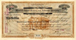 Marshall Copper Mining and Reduction Co. - Stock Certificate