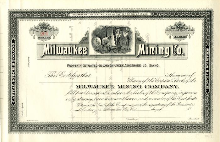 Milwaukee Mining Co. - Stock Certificate