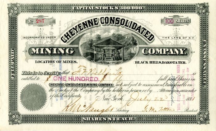 Cheyenne Consolidated Mining Co. - Stock Certificate