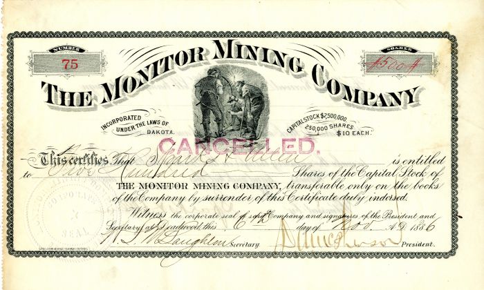 Monitor Mining Co. - Stock Certificate