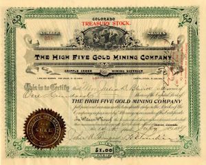 High Five Gold Mining Co. - Stock Certificate