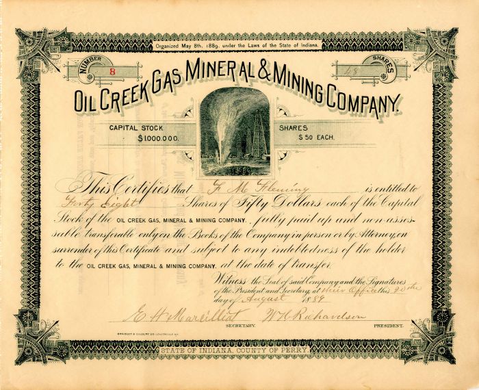 Oil Creek Gas Mineral and Mining Co. - Stock Certificate