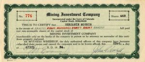 Mining Investment Co. - Stock Certificate