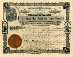 Nancy Gold Mines and Tunnel Co. - Mining Stock Certificate