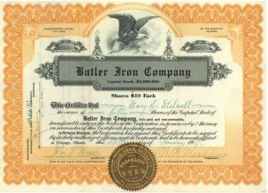 Butler Iron Co. - Stock Certificate