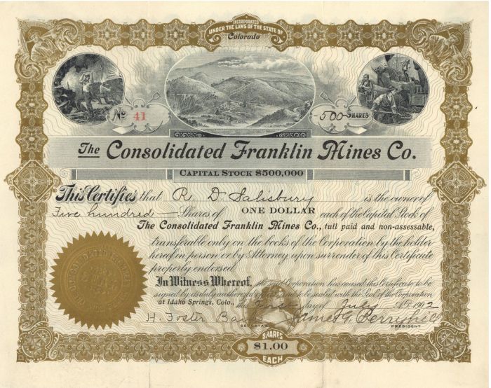 Consolidated Franklin Mines Co. - Stock Certificate