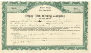 Happy Jack Mining Co. - Stock Certificate