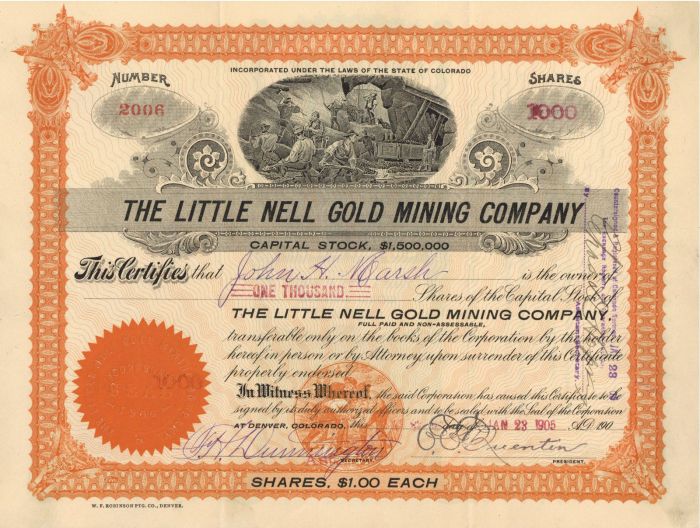 Little Nell Gold Mining Co. - Stock Certificate