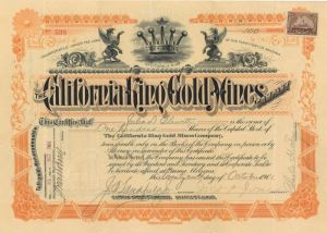 California King Gold Mines Co. - Territory of Arizona Stock Certificate