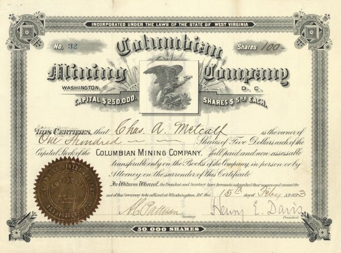 Columbian Mining Co. - Stock Certificate