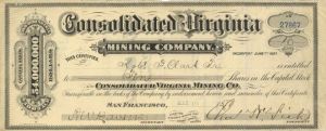 Consolidated Virginia Mining Co. - Storey County, Nevada Stock Certificate