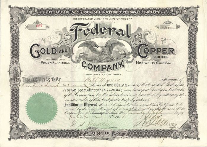 Federal Gold and Copper Co. Limited - Stock Certificate